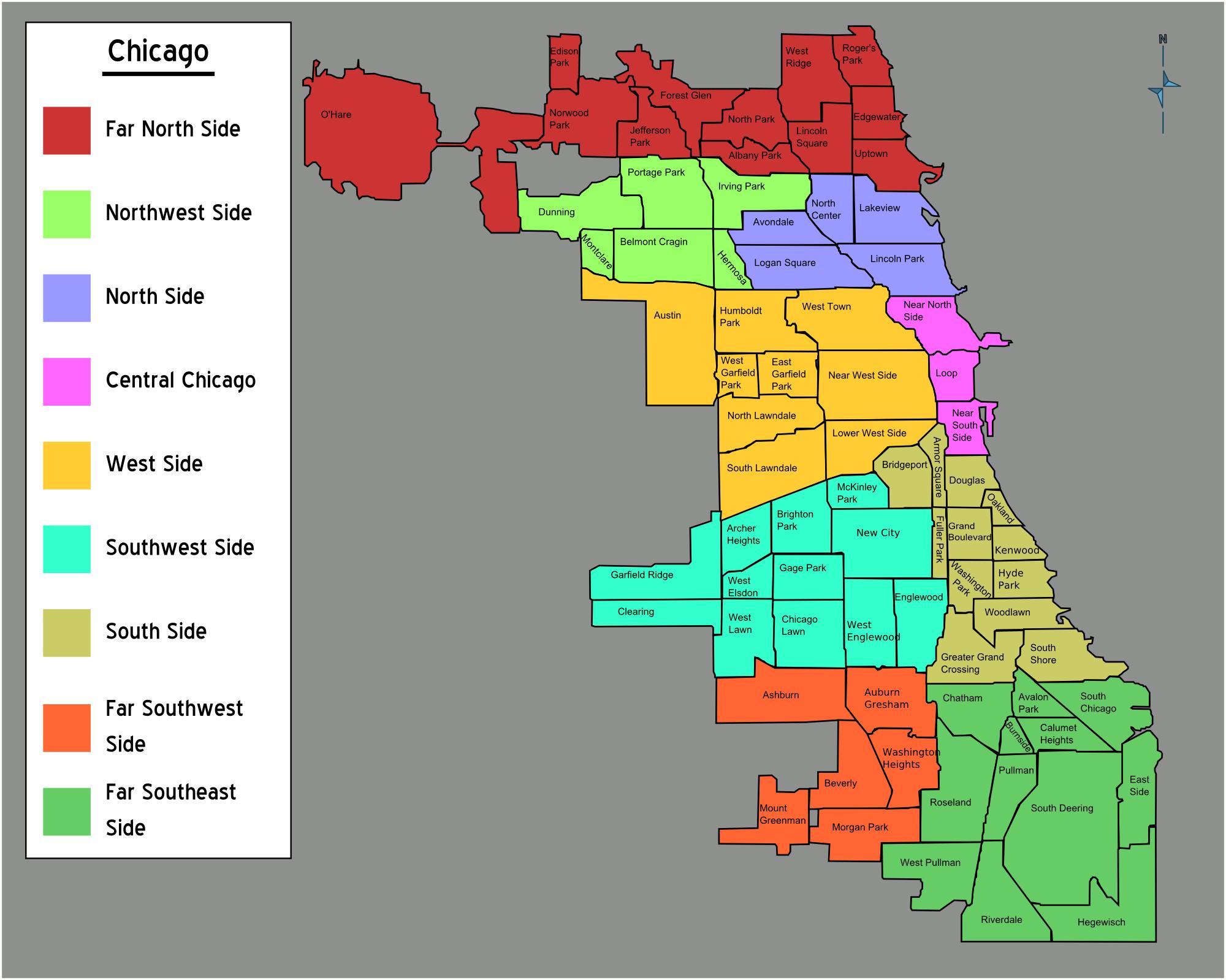 Map Of Chicago Neighborhood Surrounding Area And Suburbs Of Chicago. 