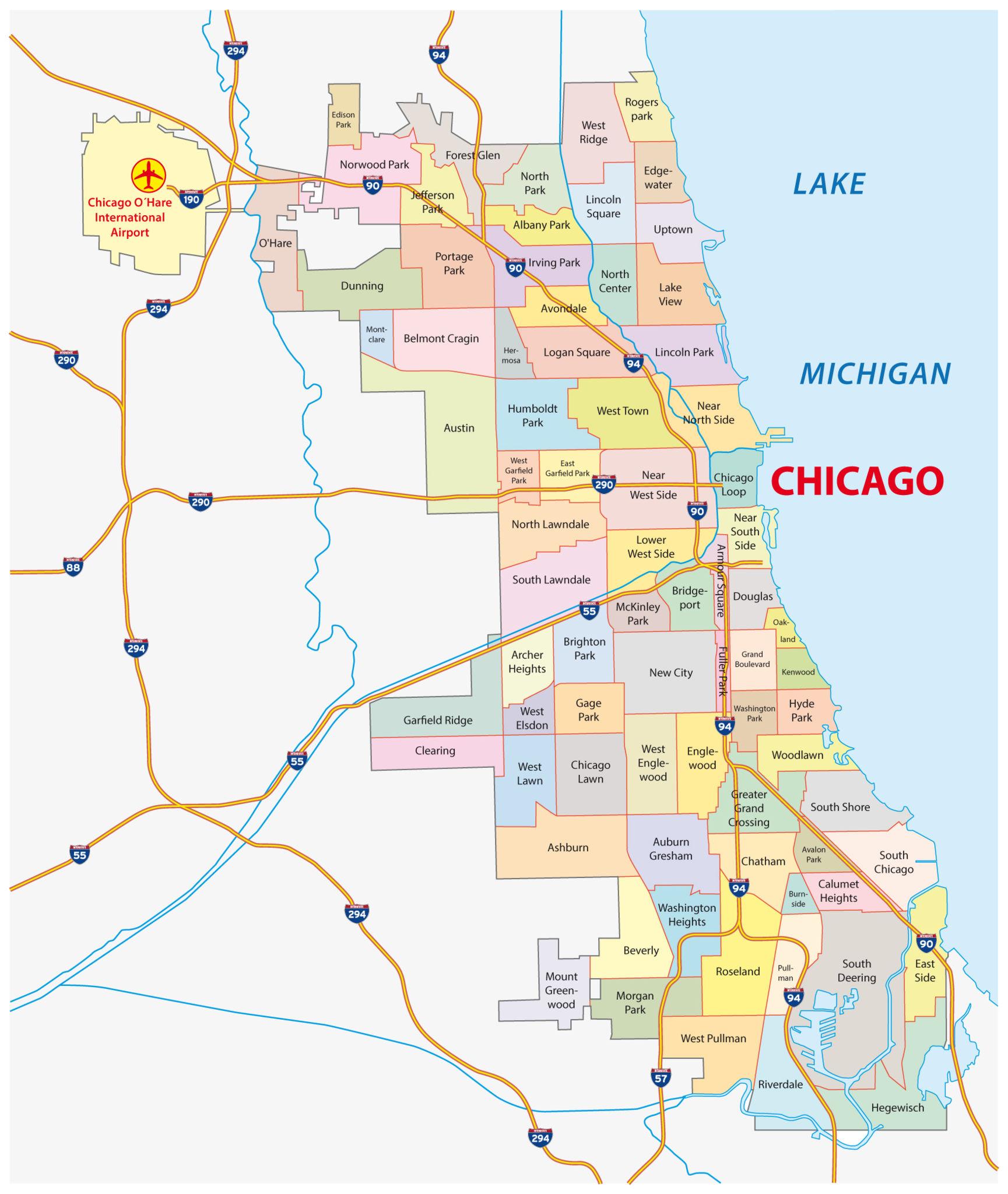 Map Of Chicago Neighborhood Surrounding Area And Suburbs Of Chicago. 