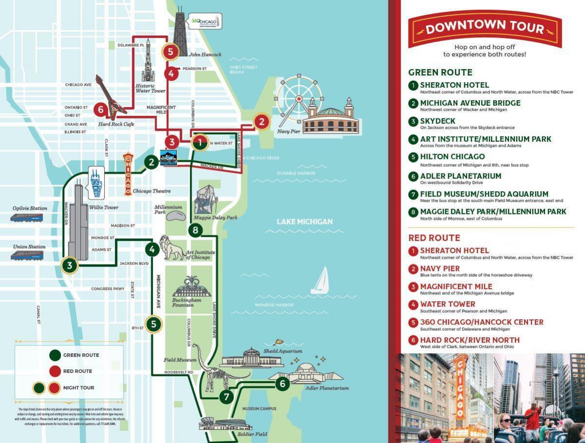 Chicago Hop On Hop Off bus tours map
